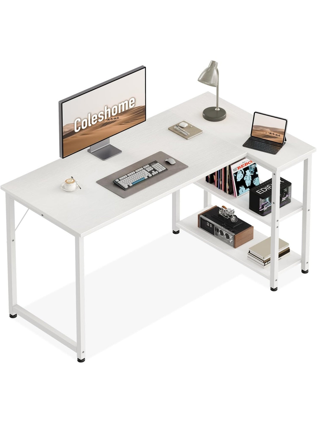 Kompakter Gamingtisch 120 x 70 cm mit Regal in Weiss