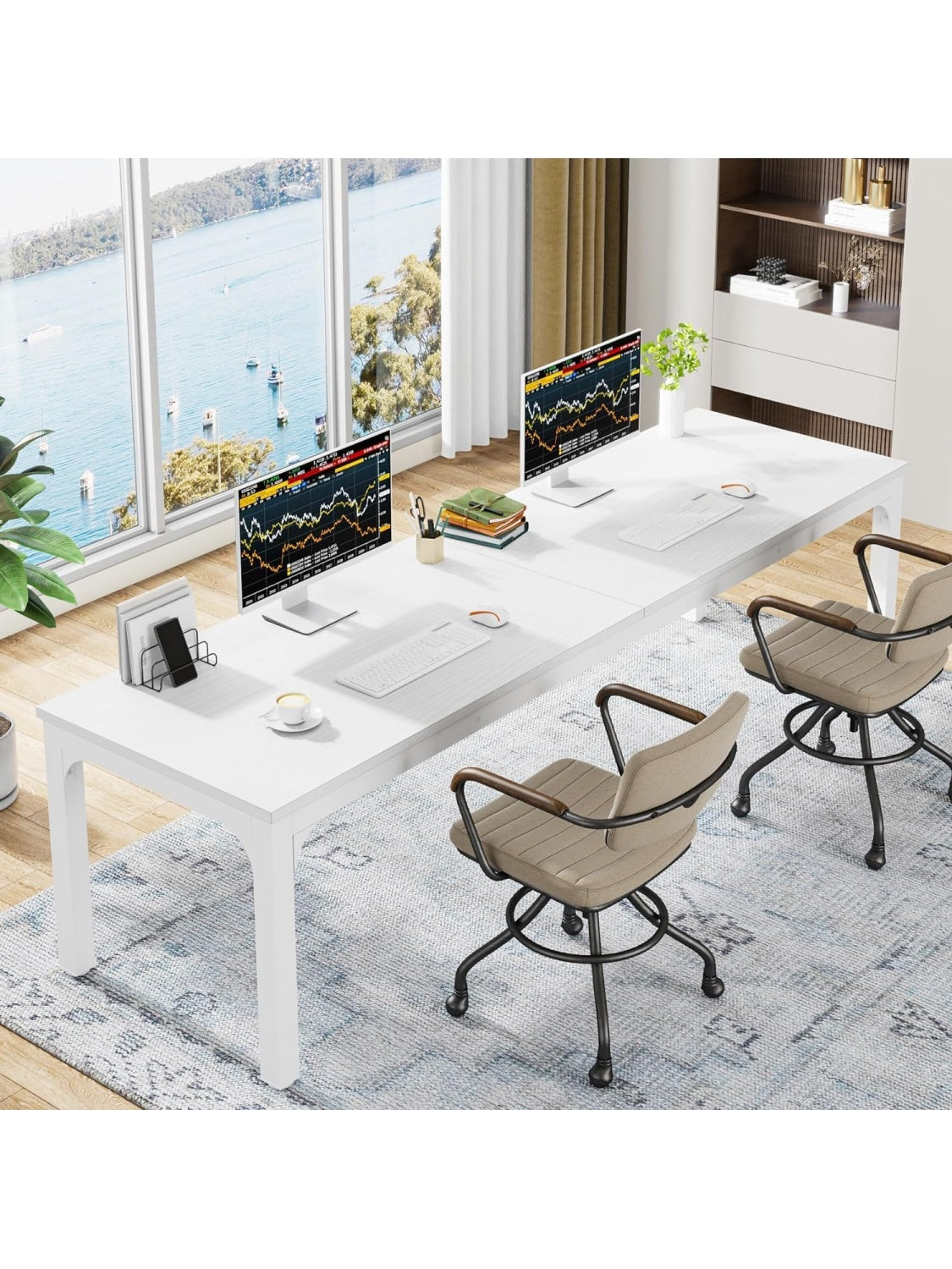Extra langer Schreibtisch 200 x 70 x 75 cm in Weiss fur zwei Personen Buro oder Konferenzraum