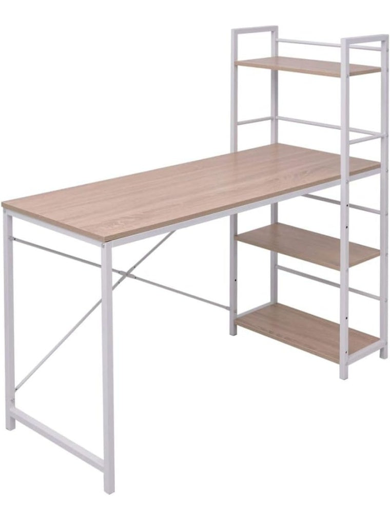 Computertisch mit Bucherregal und vier Ablagefachern in Eiche 120 x 52 x 120 cm aus Holz und Metall fur Homeoffice