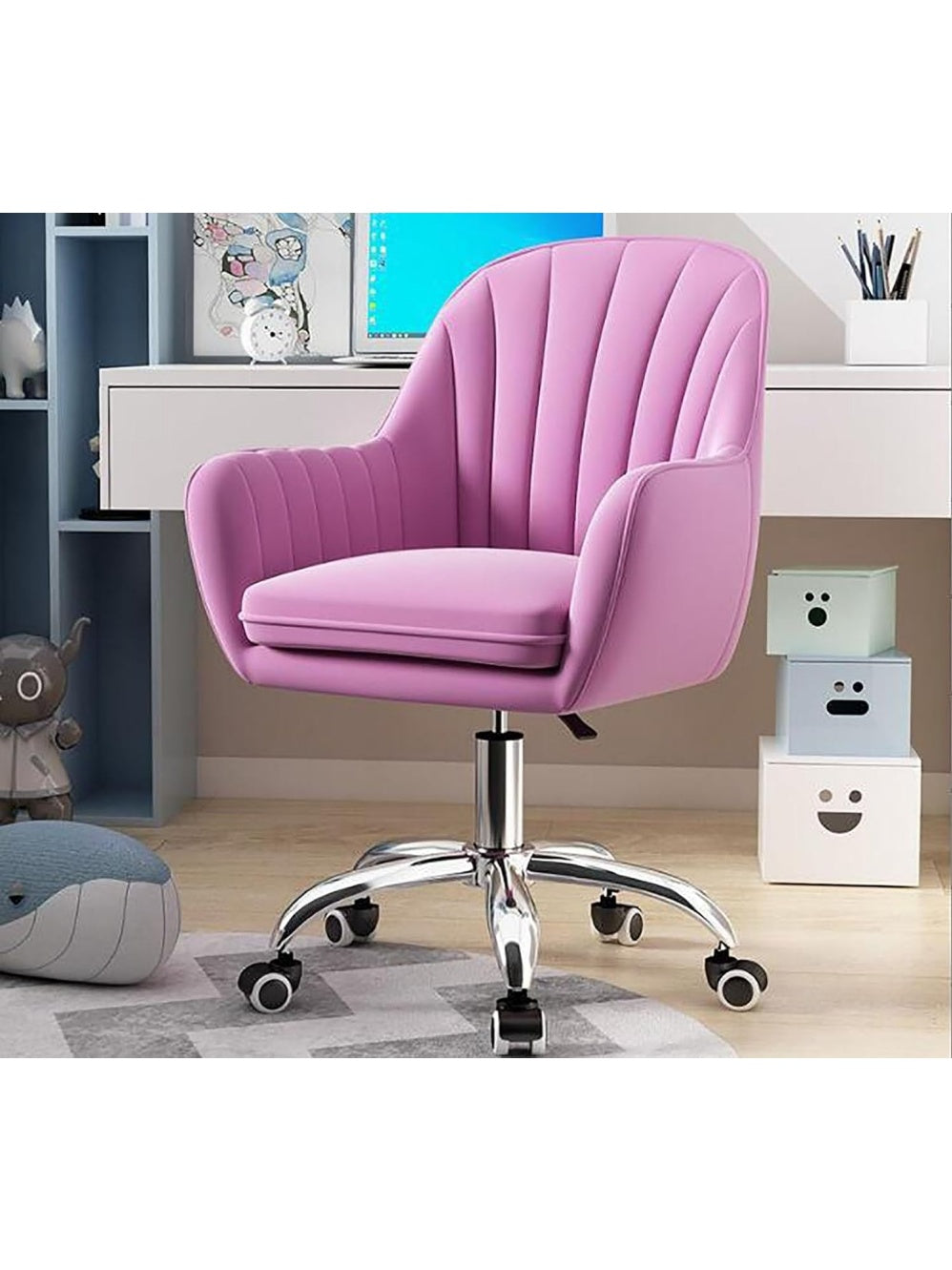 Ergonomischer Burostuhl mit Armlehnen hohenverstellbarer Sitzflache und bequemer Ruckenlehne fur Homeoffice in Violett