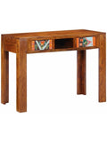 Arbeitstisch aus massivem Akazienholz 100 x 50 x 75 cm in Braun mit Schubladen und Stauraum fur Buro
