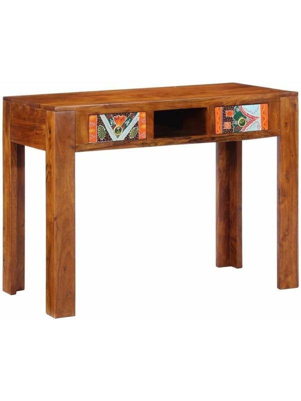 Arbeitstisch aus massivem Akazienholz 100 x 50 x 75 cm in Braun mit Schubladen und Stauraum fur Buro