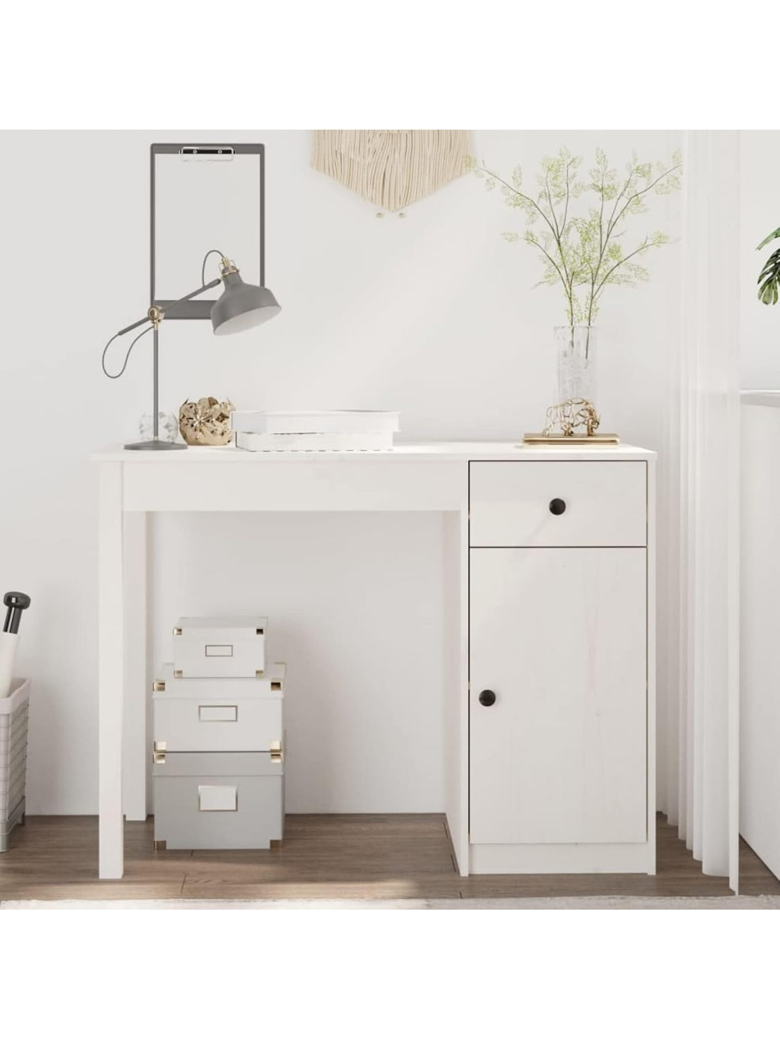 Kiefernholz Schreibtisch in Weiss 100 x 50 x 75 cm fur Buro Schlafzimmer oder Homeoffice