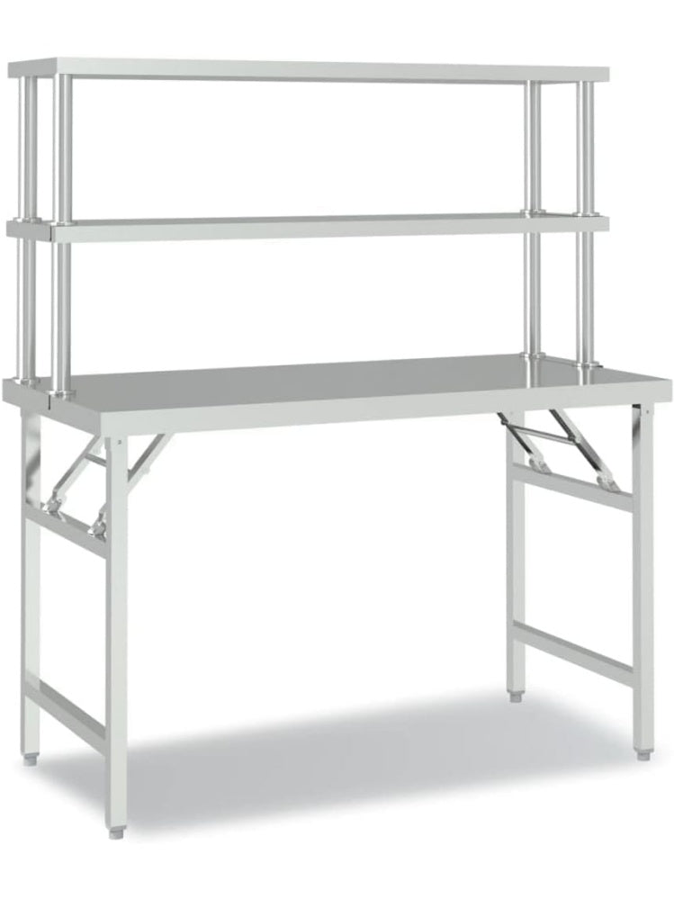 Edelstahl Arbeitstisch 120 x 60 x 145 cm mit Aufsatzboard und klappbarer Konstruktion fur Kuche Gastronomie Restaurant und Werkstatt