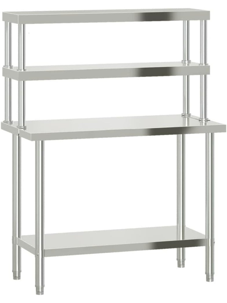 Edelstahl Arbeitstisch 110 x 55 x 150 cm mit Aufsatzboard und zwei Ablagen fur Kuche Restaurant Bar und Gastronomie