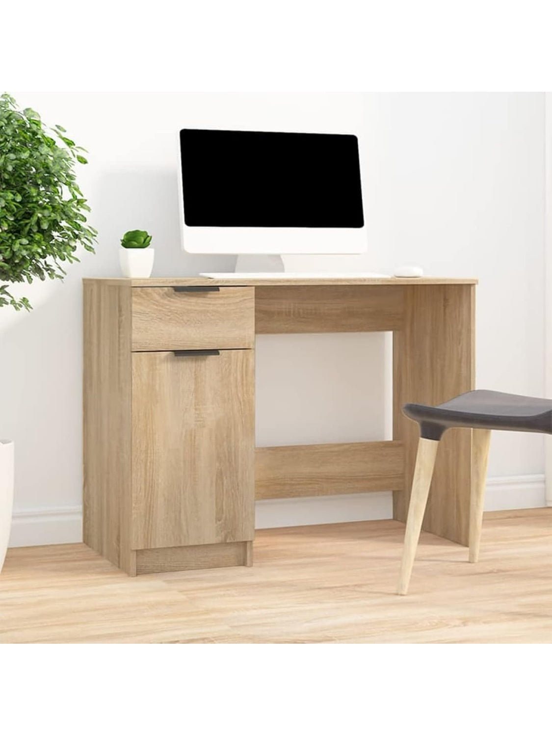 Kompakter Schreibtisch in Sonoma Eiche 100 x 50 x 75 cm aus Holzwerkstoff fur Arbeitszimmer