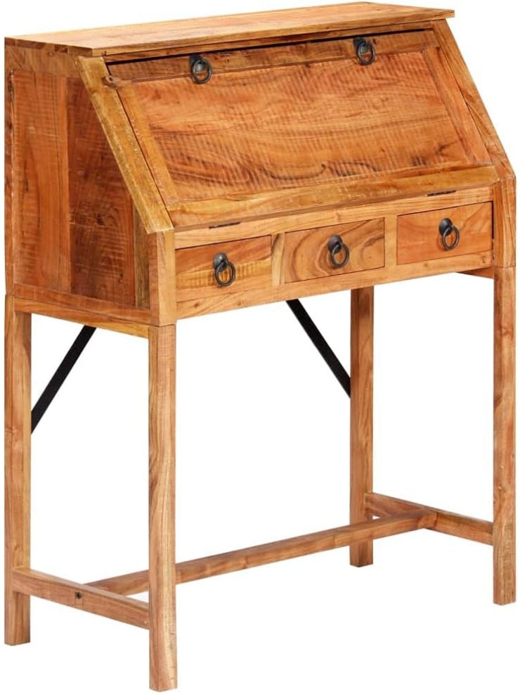Vintage Sekretar aus massivem Akazienholz mit Klappplatte Bucherregal und Schubladen 90 x 40 x 107 cm