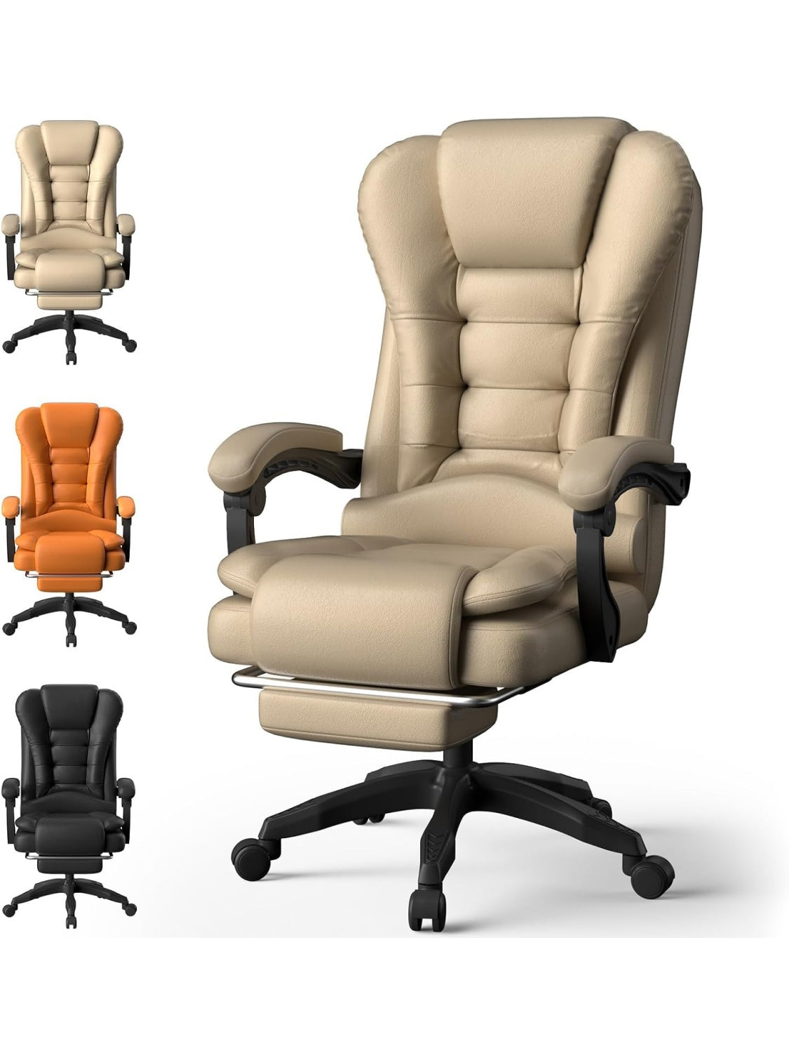 Ergonomischer Chefsessel aus PU Leder mit Liegefunktion und Armlehnen in Beige