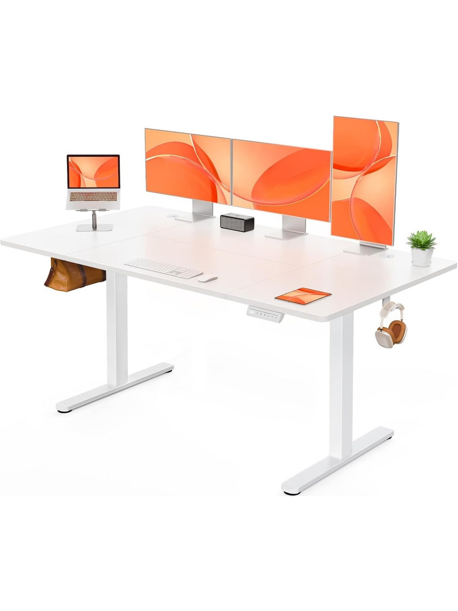 Elektrisch hohenverstellbarer Schreibtisch 140 x 70 cm mit vier Speicherfunktionen und geteilter Tischplatte